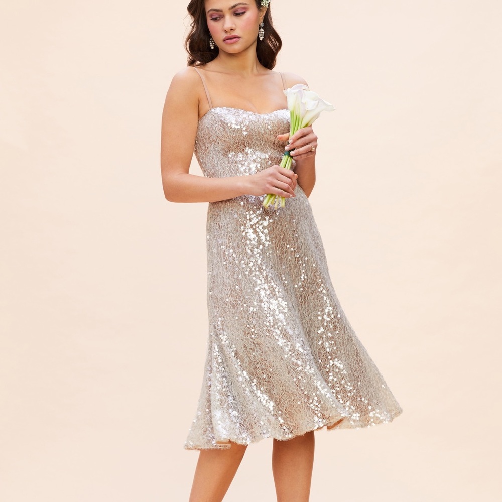 DRESS THE POPULATION LACE SEQUINED COCKTAIL DRESS
